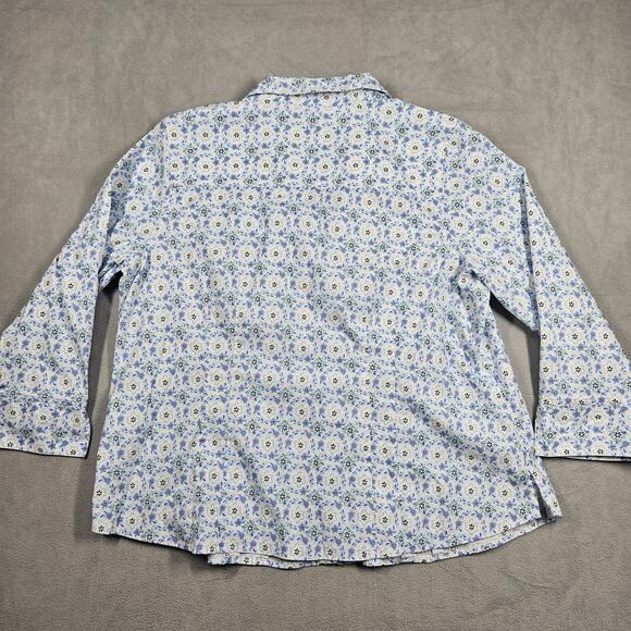 Croft & Barrow Top Womens 1X Plus White Blue Floral Button Up Career Workwear - Picture 10 of 15